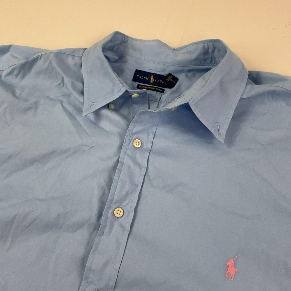 Ralph Lauren Shirt Mens Big 2XLT Blue Short Sleeve Button Up Featherweight Twill